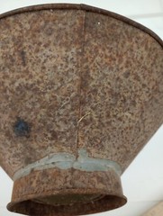 Vintage Metal MILK STRAINER 9.5″ top dia. 3.75″ tall Rusty Bent Top Rim