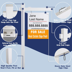 6′ Vinyl PVC Realtor Sign Post with Flat Cap for Open House – White