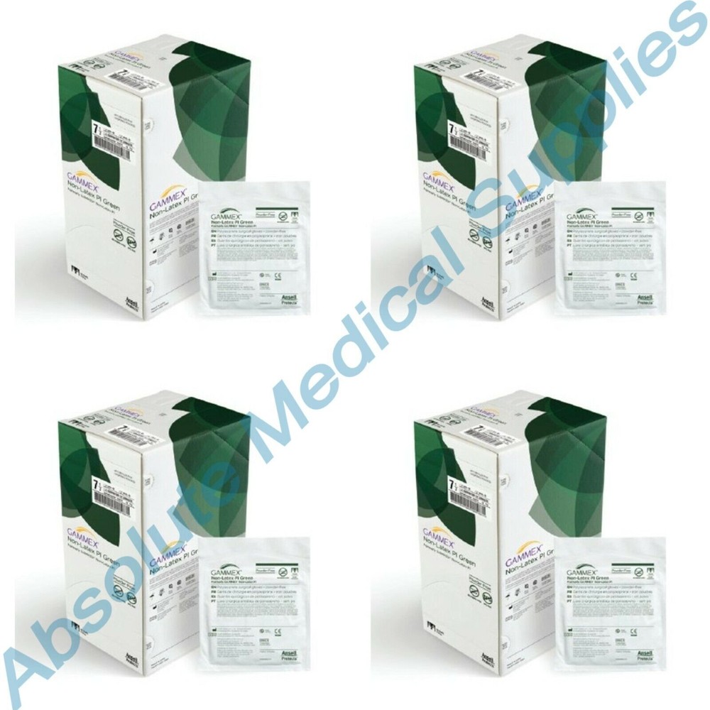 *200-Pairs* Ansell Gammex Non-Latex PI Green PF Size-7.0 Gloves Case 20685270