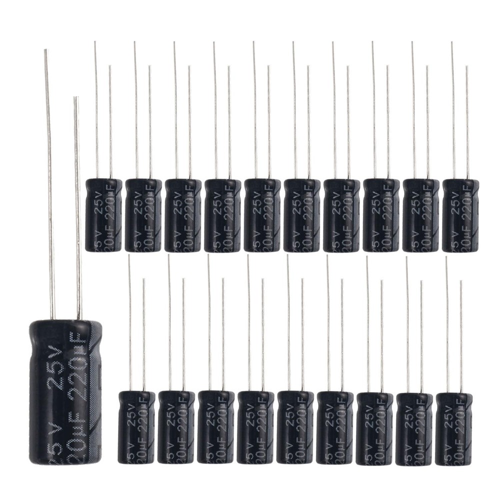 220Uf 25V 6 * 12Mm 20Pcs Electrolytic Capacitor 220 UF MFD 25 Volt 0.24 * 0.47In