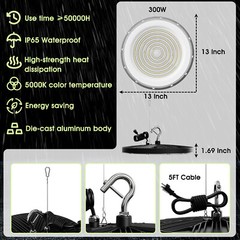 6 Pack 300W UFO Led High Bay Light Commercial Industrial Warehouse Shop Lights