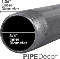 3/4” x 8” Black Steel Plumbing Pipe, Pre Cut, Industrial Steel Grey Fits Stan…