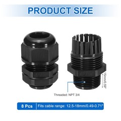 8 Pcs NPT 3/4″ Cable Glands Adjustable 12.5-18mm(Black)