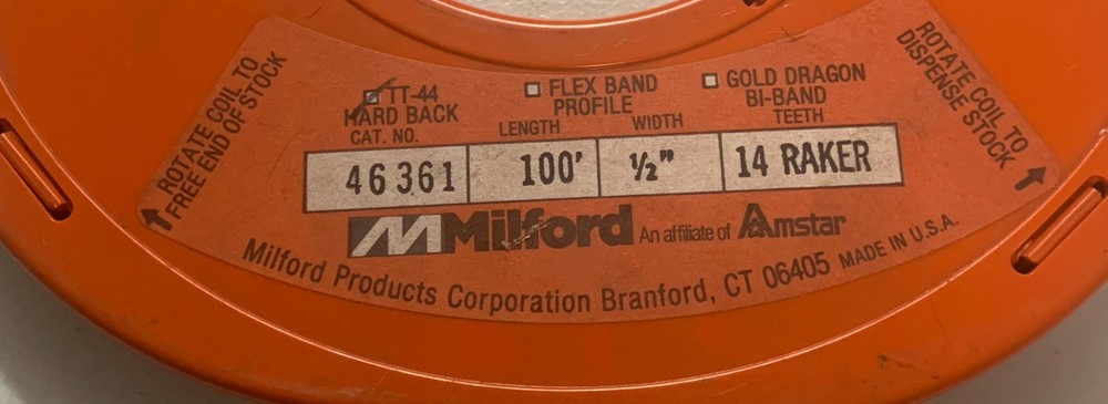 Milford 46361 100′ long 1/2” wide 14 Raker Saw Blade