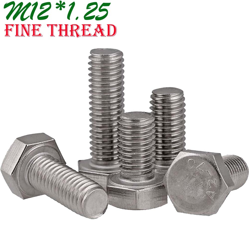 M12 – 1.25 Fine Thread 304 Stainless Steel Hex Bolts Hexagon Head Screws DIN 933