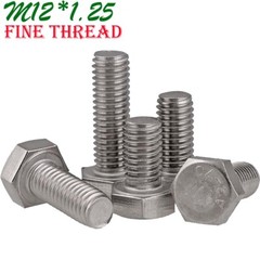 M12 – 1.25 Fine Thread 304 Stainless Steel Hex Bolts Hexagon Head Screws DIN 933