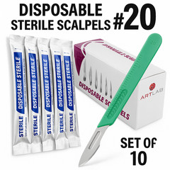 10 PCS BOX- STERILE DISPOSABLE SCALPELS #20 SINGLE USE – DISSECTING, SURGICAL