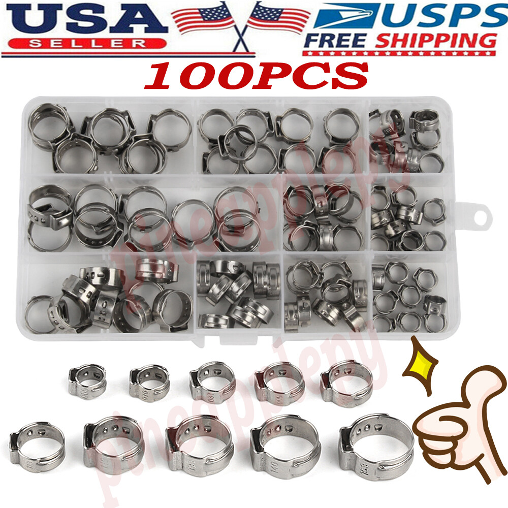 260X Single Ear Hose Clamps 304 Stainless Steel Crimp Hose Clamp Crimp Tools Kit