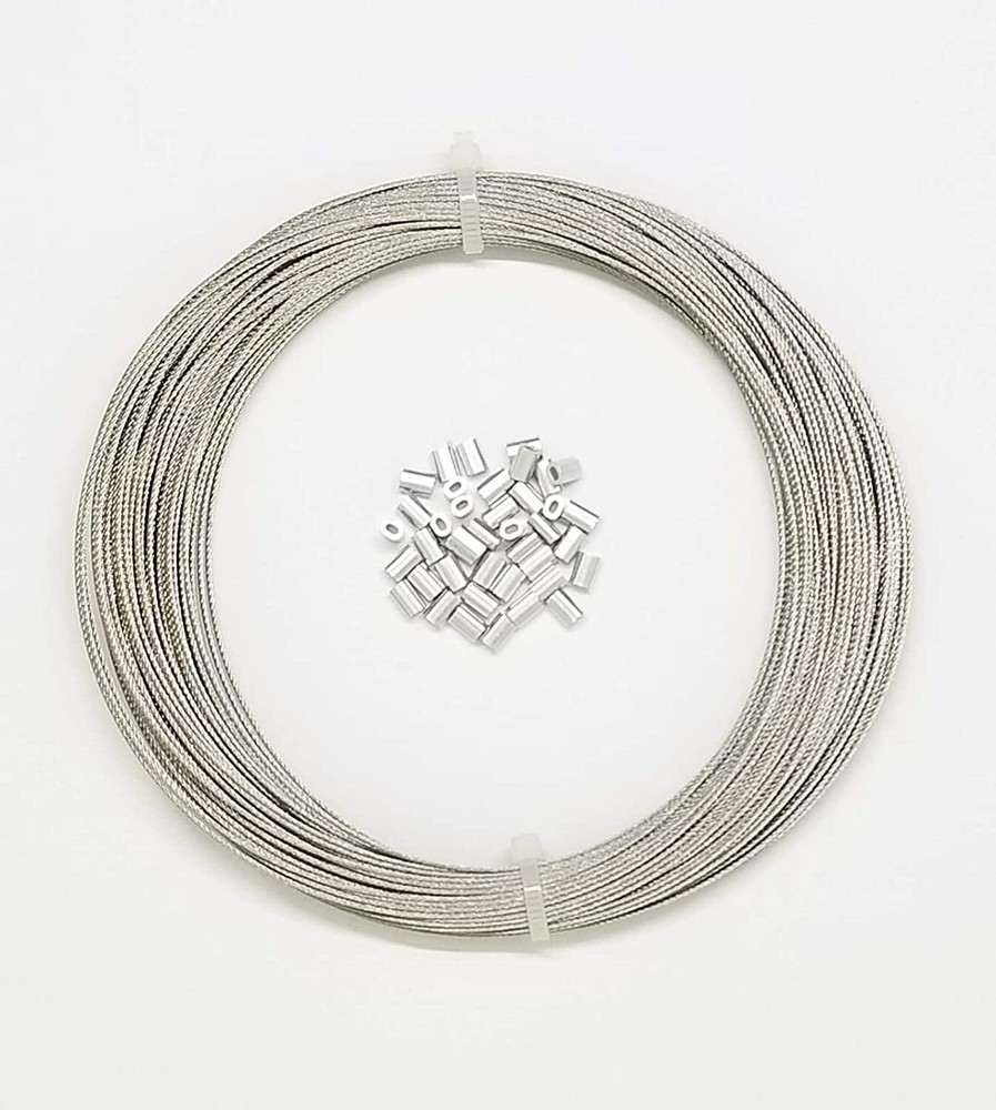 Chime repair Stainless Steel Wire Rope Cable 1/32″ 7×7 with Sleeves 100 ft coil