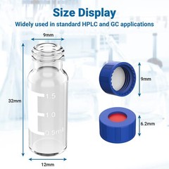 2ml Autosampler Vials + Pre-Slit Caps 9-425 Glass Bottle Screw Top HPLC GC 1000x