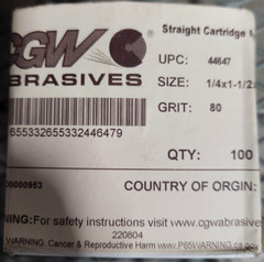 CGW Abrasives 44647 1/4″X1-1/2″X1/8″ 80 GRIT AO STRAIGHT CARTRIDGE ROLLS 100/BOX