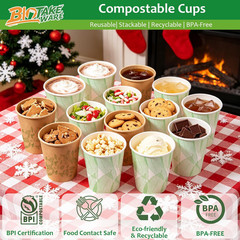 12oz 240 Count Compostable Paper Cups, BPI Certified Plant-Based Biodegradable D