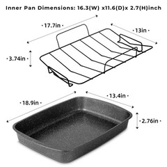 0.5mm Carbon Steel Roaster, 18.9″ Rectangle Speckled Grey Non-Stick Pan with