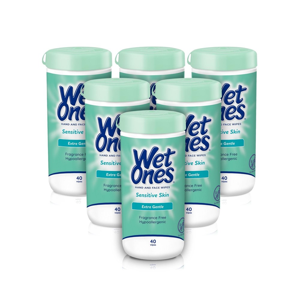 Wet Ones Hand and Face Wipes, Sensitive Skin, 40 Count (Pack of 6), White
