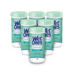 Wet Ones Hand and Face Wipes, Sensitive Skin, 40 Count (Pack of 6), White