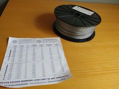 Galvanized Wire Rope Aircraft Cable, 1/8″, 7×7, 500 ft reel rated to 340lbs