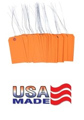 100 pcs of 4 3/4″ x 2 3/8″ Size 5 Orange Cardstock Hang Tag Tags with Wire 13 Pt