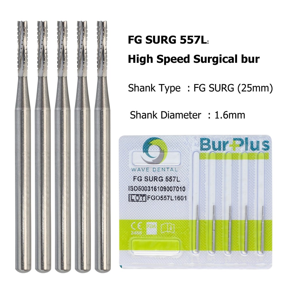 Wave Dental 557 Surgical Length Bur Long 557L Carbide Burs 25mm High Speed SL