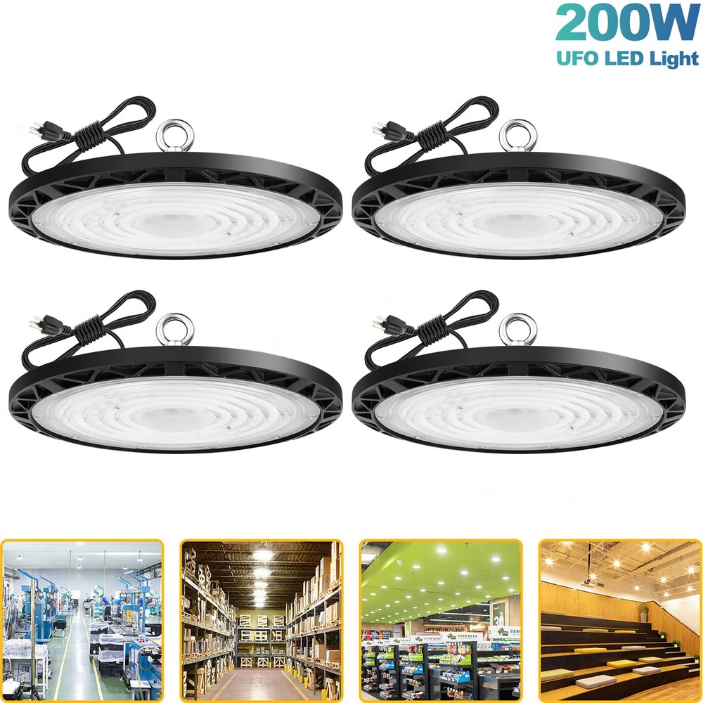 4Pcs 200W UFO Led High Bay Light Industrial Commercial Factory Warehouse 90-277V