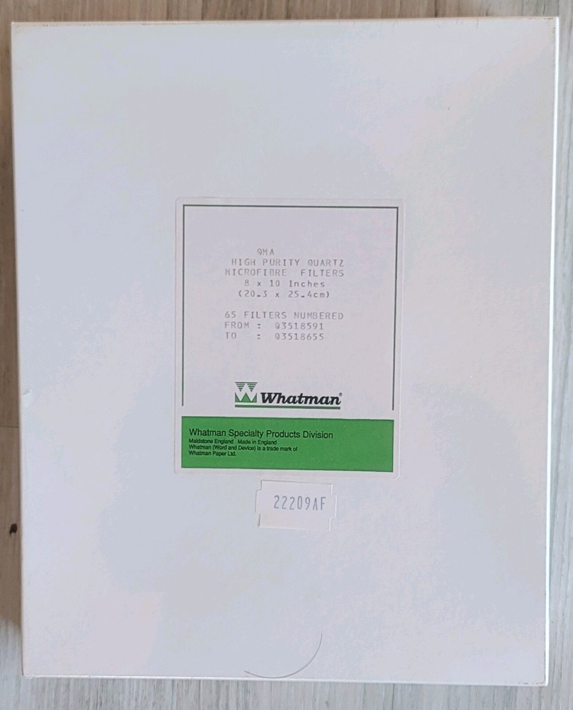 Whatman Quartz Microfiber Filter QMA 8 ‘× 10’ 65 Sheets Numbered, 22209AF