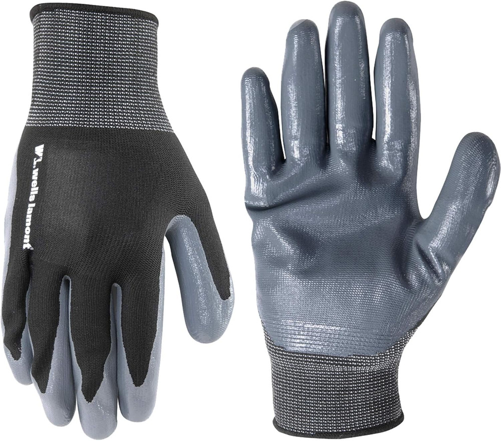 Men’S Coated Grip Work Gloves, Nitrile Coating, Medium (546M), Black