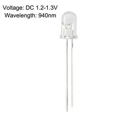 100pcs 5mm 940nm Infrared Emitter Diode DC1.2-1.3V LED IR Clear Round Head