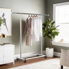 Stylish Rolling Clothing Rack – Adjustable Width from 30″ to 47″, Holds 100 lbs