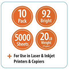 Copy Paper (8.5″ x 11″) 92 Bright White, 10 Ream Case (5,000 Sheets), 20 lb