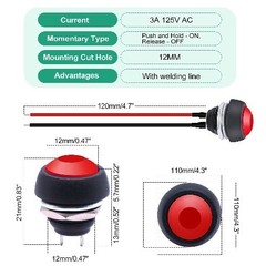12mm Momentary Push Button Switch 1/2 Inch Mounting Hole On Off Mini Round