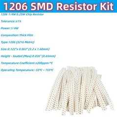 MTDELE 1500Pcs 60 Values 1206 SMD Resistor Kit Chip 0-10MΩ 1/4W 0.25W ±1%…