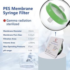 Semmerfeld 600 Pack PES Sterile Syringe Filter 0.22um Pore Size 22 Micron 4644F