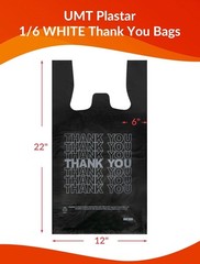 300 Count Thank You Bags, 12 x 6 x 22 in, 15 Mic Black Grocery Bags