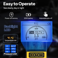 Digital HVAC Manifold Gauge AC Refrigerant R134a R410a R32 R1234yf R454B w/ LCD