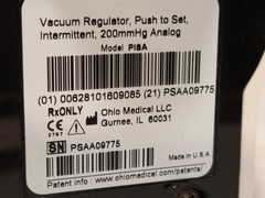 Ohio Medical P18A vacuum regulator intermittent 200mmHg analog as shown