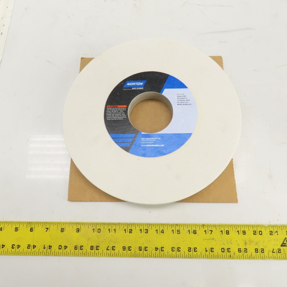 Norton 12″ OD x 1″ Thick 38A60-IVBE Tool Room Grinding Wheel 2070RPM 3″ Arbor