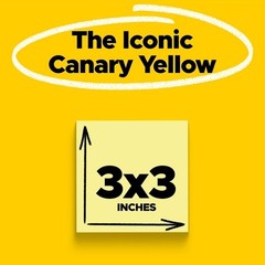 Post-it Notes 3″ x 3″ Canary Collection 100 Sheet/Pad (654-2700-YW)