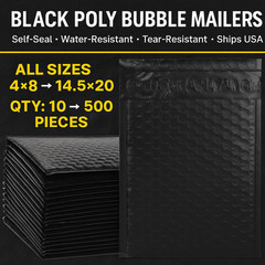 Black Poly Bubble Mailers | 10-500 Pcs | Padded Self Seal Envelopes (4×8–14.5×20