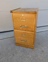 Vintage Industrial Mission Style Oak Wood Filing File Cabinet 2 Drawer Brass T52