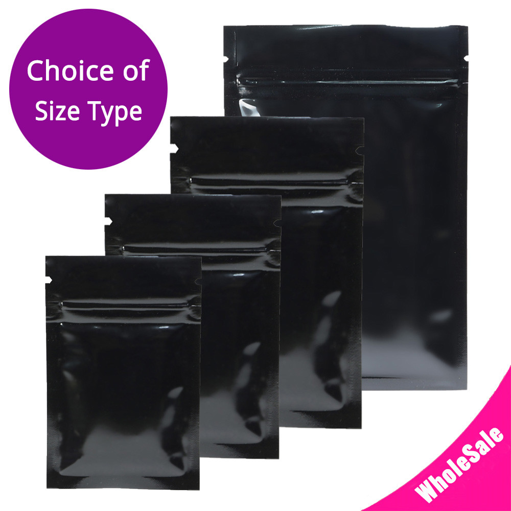 Multi-Size Both Sided Glossy Black Foil Mylar Flat Zip lock Bag Wholesale B01