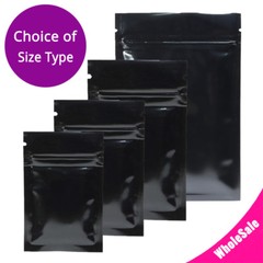 Multi-Size Both Sided Glossy Black Foil Mylar Flat Zip lock Bag Wholesale B01