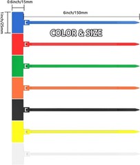 250pcs 6 inch Wire Zip Ties, Self-locking Nylon Cable Tags Labels, Multicolor