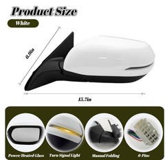 Left Driver Side Mirror Fits 2016-2022 HR-V EX EX-L Power Heated Signal White