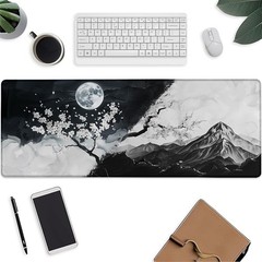 Japanese Mouse Pad，Black White Cherry Blossom 31.5″ x 11.8″, Japanese09