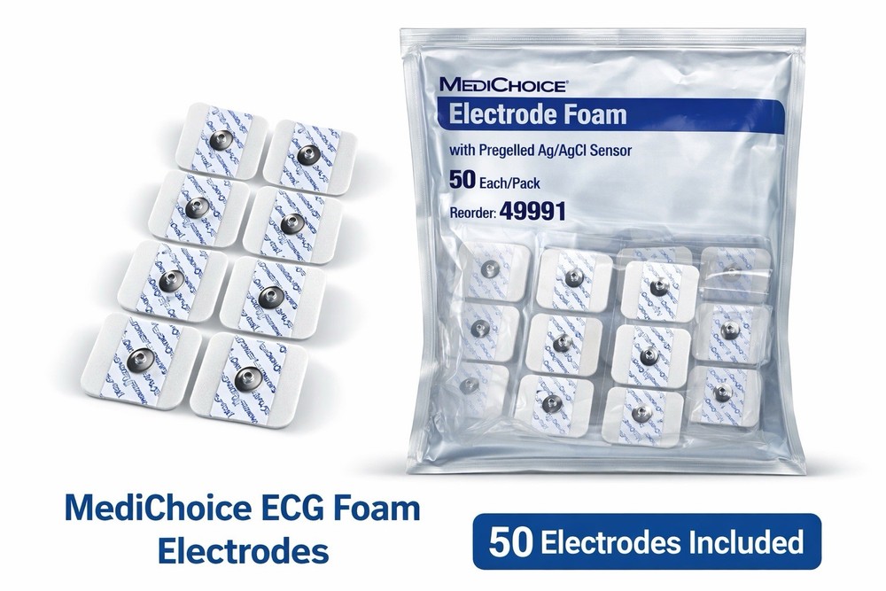 MediChoice ECG Electrode Foam Pregelled Ag/AgCl 50/Pack Reorder 49991 NEW