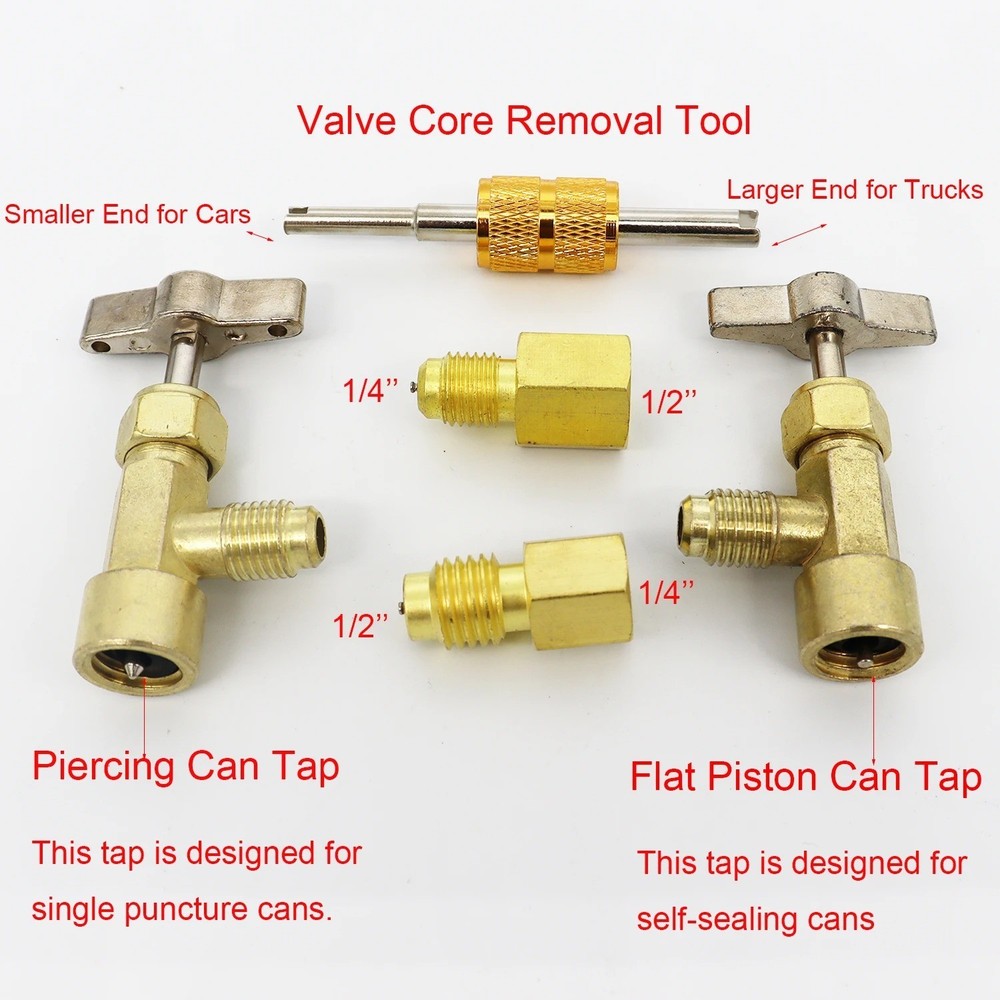 R134A Adapter Fitting Kit ( R134A Self-Sealing, and Single Puncture Can Taps, wi
