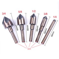 Pack 5 82 Degree 5 Flutes Countersink Drill Bit Set Chamfering Cutter Device