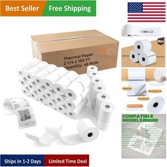 48 Rolls Biodegradable Thermal Paper 2 1/4″ x 150′ – Crisp Clarity for Receipts
