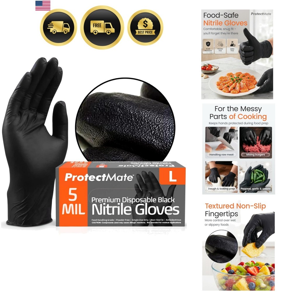 5 Mil Black Nitrile Gloves for Food Prep – Textured Food Prep Gloves – Food H…