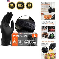 5 Mil Black Nitrile Gloves for Food Prep – Textured Food Prep Gloves – Food H…