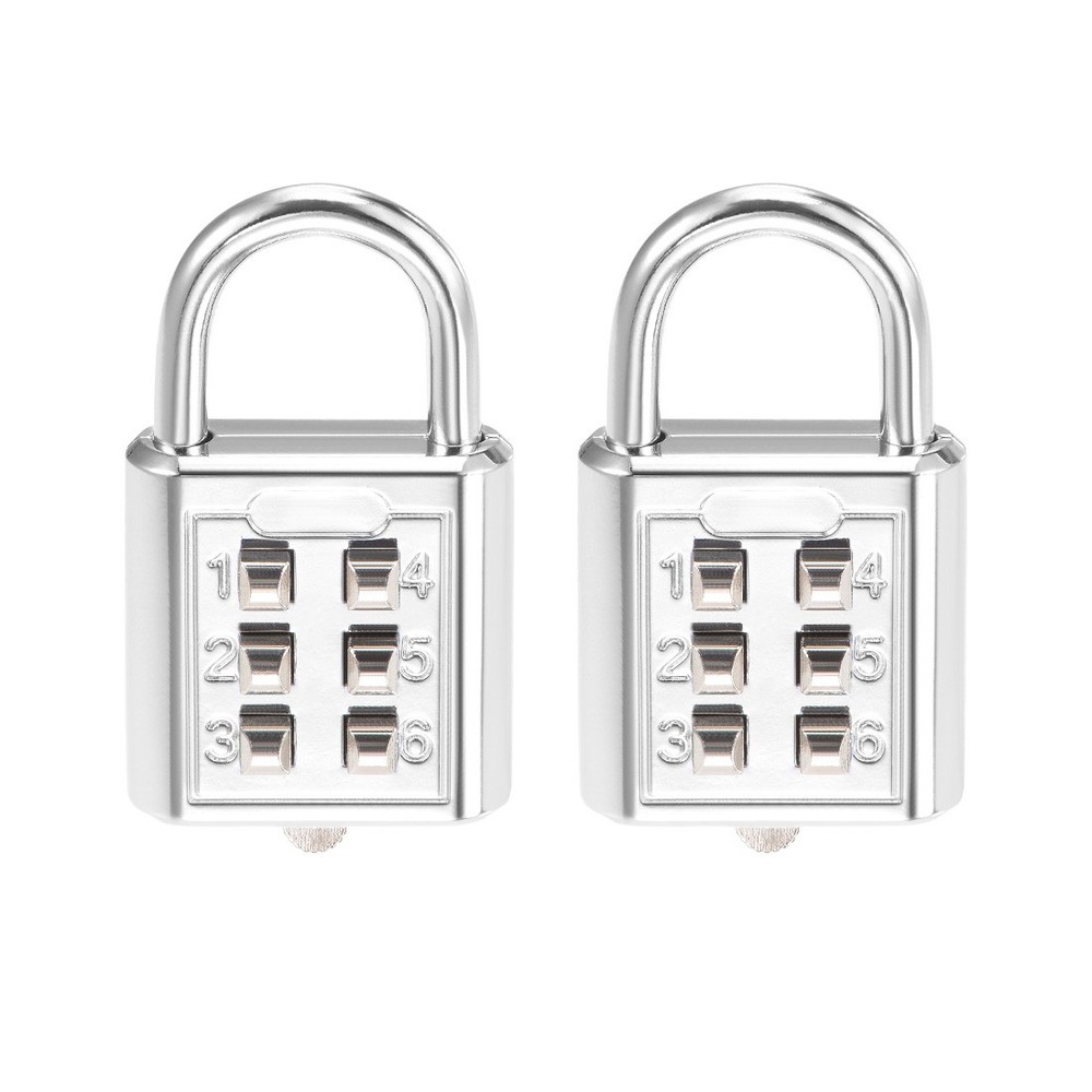 6-Digit Combination Padlock Push Button Lock for Locker Cabinet Silver Tone 2Pcs